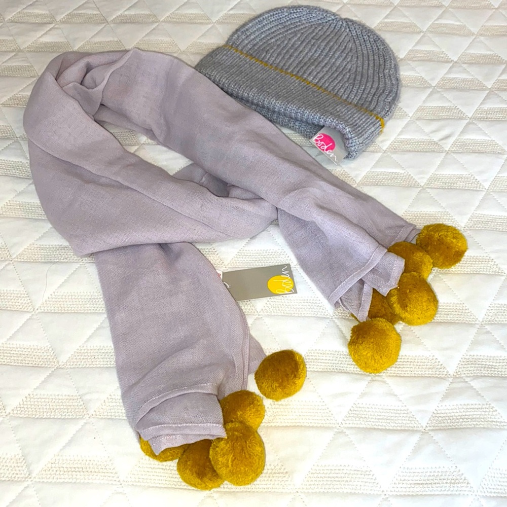 NWT boden scarf w mustard poms & toboggan